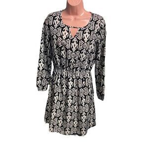 ALL FOR COLOR Women’s Black & White Geometric Design Fit&Flare Dress Size Small